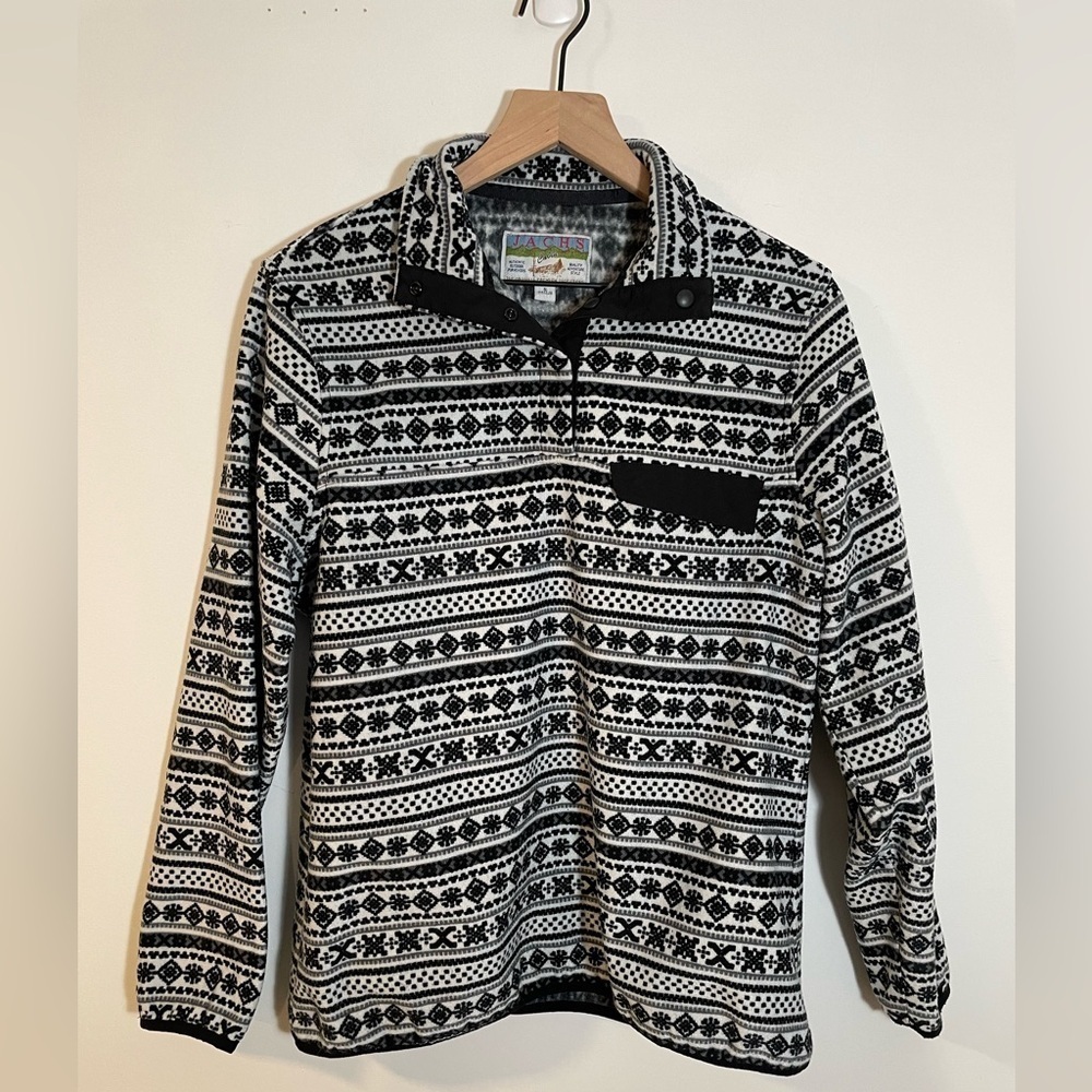 Jachs Cabin Collection Black White Gray Pullover Fleece Jacket Women's Size S